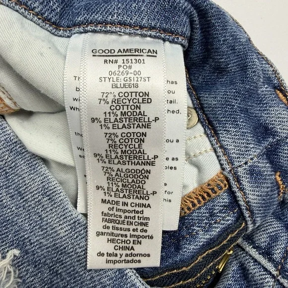 Good American Distressed Straight Jeans Women's 10/30 High Rise Raw Hem - Picture 4 of 9